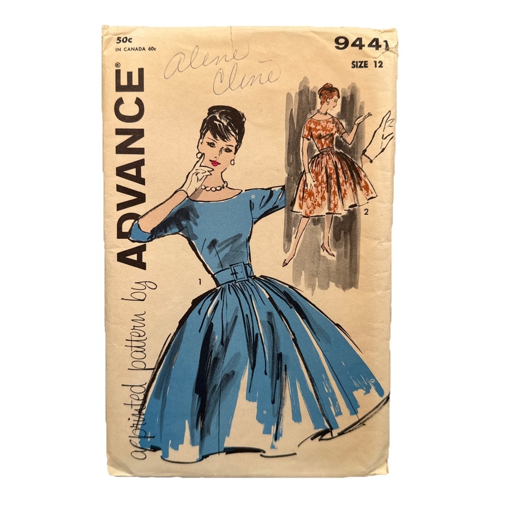 VTG Advance Pattern 9441 50's Housewife Dress Rockabilly 32 Bust 25 Waist S 60s